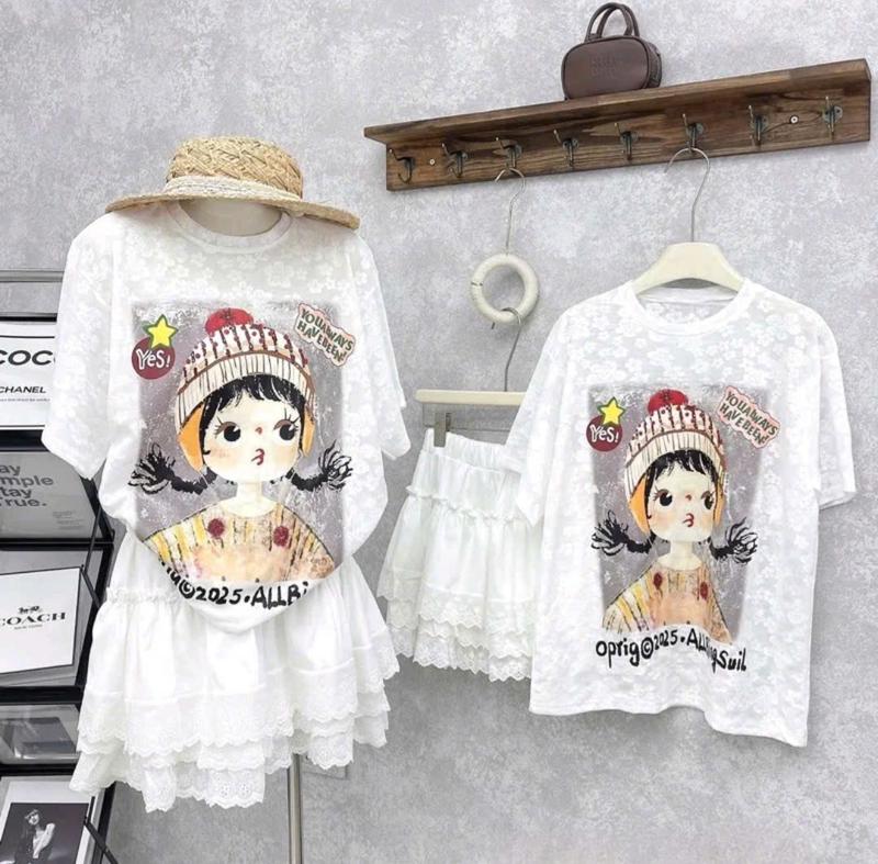   Tặng Áo 2 Dây  Set 3 món Áo Ren Hoa Trắng Ép pet Cô Gái Mũ Len Mix Chân Váy Cạp Chun Co Giãn Ren Tầng Phong Cách Đơn Giản Tiểu Thư Top Women By TH 