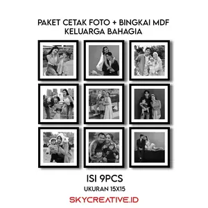 SkyCreative Paket Cetak Foto 9PCS 15x15 + Bingkai MDF Modern Rectangle Dinding Keluarga Bahagia