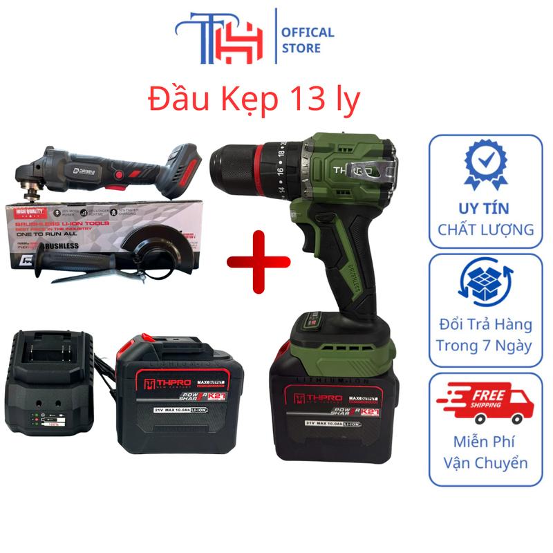 Combo Máy Cắt Drama 5521B, Máy Khoan Pin 3 Chức Năng 13ly TH-13 Động Cơ Không Chổi Than, Chân Pin Phổ Thông Kèm 2 Pin Sạc