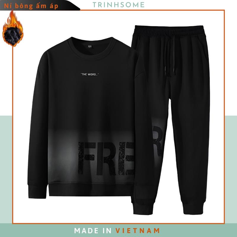 Bộ nỉ lót bông ấm áp nam nữ thể thao đi học đi làm thoải mái trẻ trung size M-2XL