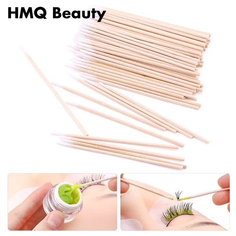 100Pcs Disposable Wooden Cotton Swabs Stick Eyelash Extension tool Glue Removing Makeup Tool Clean Stick Lash Accessorie