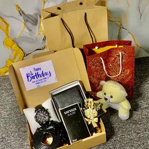 Hampers Kado Cowok - Jam Tangan, Dompet, Parfum, Sabuk, Pomade, Kaos Polos Hitam - Watches