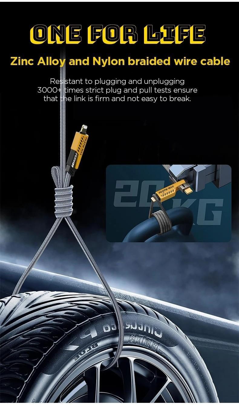 Kabel Charger 4-in-1 Gaya Mekanis Premium, Desain Futuristik Anti Putus, Fast Charging Serbaguna untuk HP & Tablet