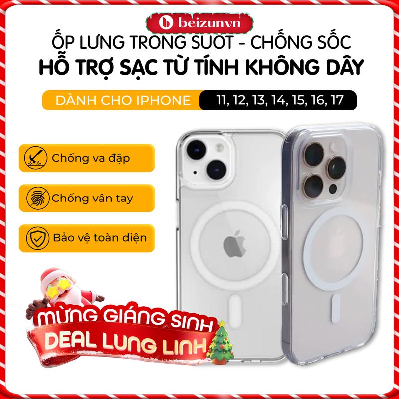 Ốp Lưng iphone Trong Suốt Chống Sốc - Hỗ trợ sạc từ tính không dây dành cho iphone 16 ,15 ,14 ,13 ,12 11promax và 16 15 14 plus