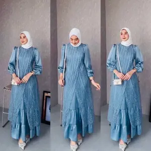 Olivia Dress Brokat Kondangan terbaru olivia Dress Bahan Valvet Mix Brukat Akar gamis Pesta Mewah Cantik Kancing Karet Muslim Muda Wudhu Wanita Remaja Lebaran Maroon Dewasa Kombinasi Tile