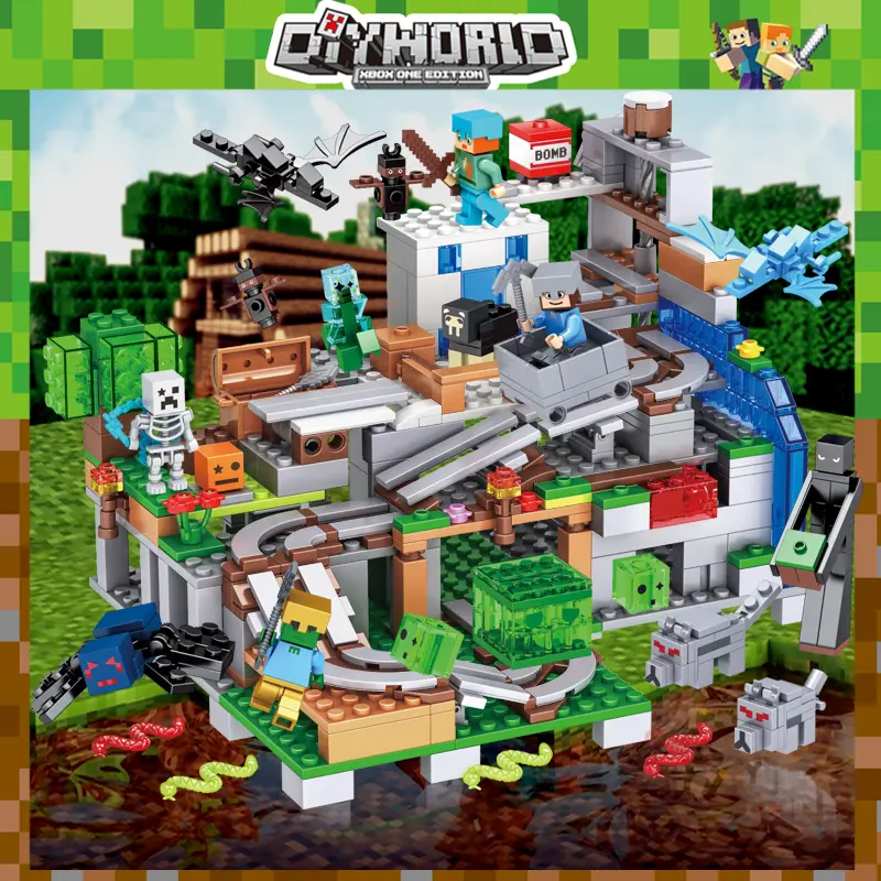 Minecraft Village Building Set w/ Mechanism, Cave & Puzzles - Perfect Birthday Gift for Kids