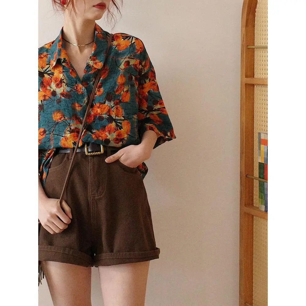 Áo Sơ Mi Hoa, Phong Cách Cổ Điển Pháp, Dành Cho Nữ, Dáng Rộng Vừa Vặn, In Thường Ngày Lười Biếng, ngắn Tay, Mỏng, Thích Hợp Cho Mùa Hè, Hàng Mới Về Women Top