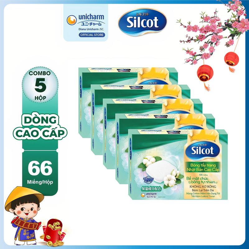 COMBO 5 Silcot Bông tẩy trang Cơ bản 82 Cao cấp 66 miếng hộp