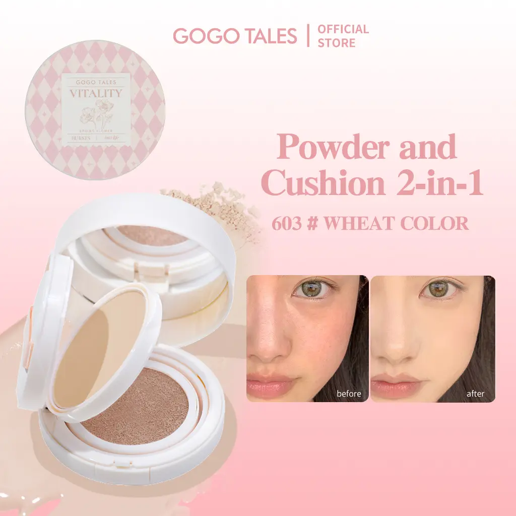 [BPOM]GOGO TALES Cushion Matte Finish Powder Setting Foundation Indonesian Color Double Layer 2-in-1 Concealer Moisturizing Lasting Wajah Cosmetic Loose Cover GT361