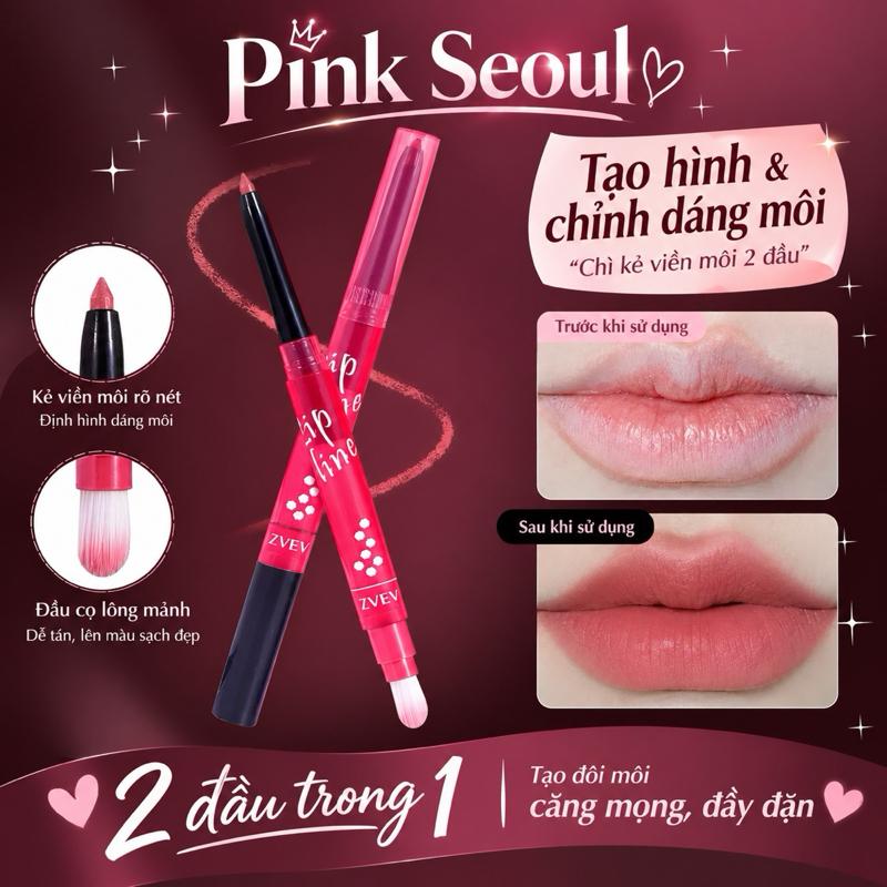 Bút Kẻ viền môi Pink Seoul - Tạo hình & chỉnh dáng môi, 2 đầu trong 1 - Nữ