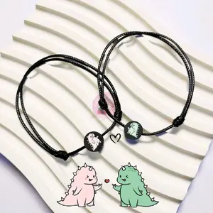 GELANG COUPLE DINO PINK & GREEN PASANGAN / GELANG KAPEL / GELANG CAPEL / GELANG DINOSAURUS PINK DAN HIJAU / GELANG COUPLE SIMPLE