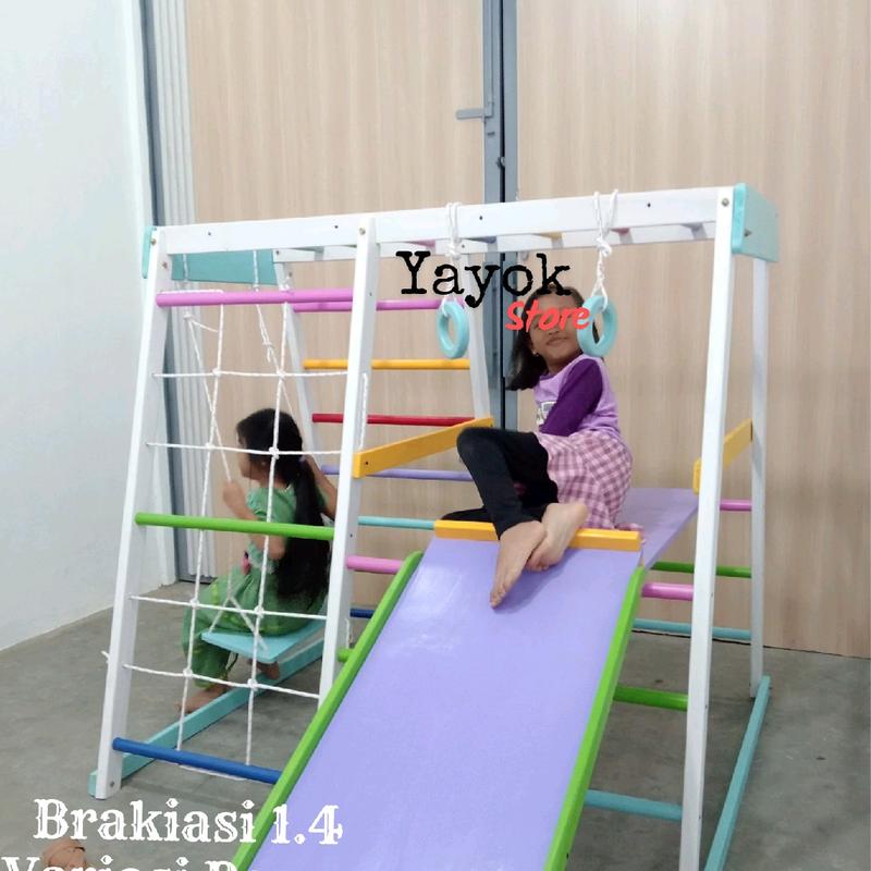 Brakiasi Tipe 1.4 Meter papan duduk // warna pelangi / natural - full colour / Playground anak kayu/ Montessori school Mainan 7