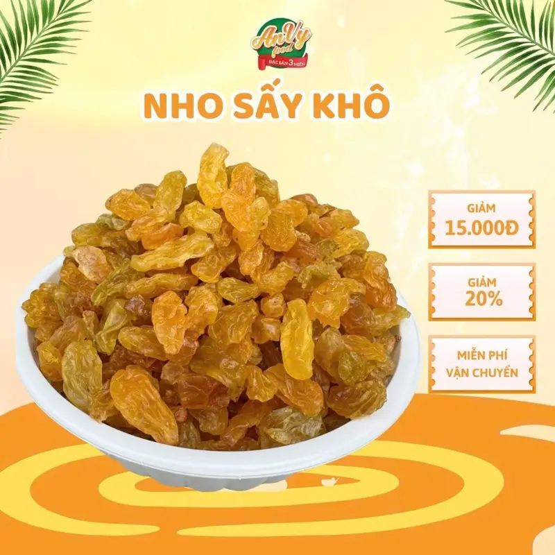 Nho Vàng Ngọt Sấy Khô Hũ Pet 500gr | Ăn Vặt AnVy Foods