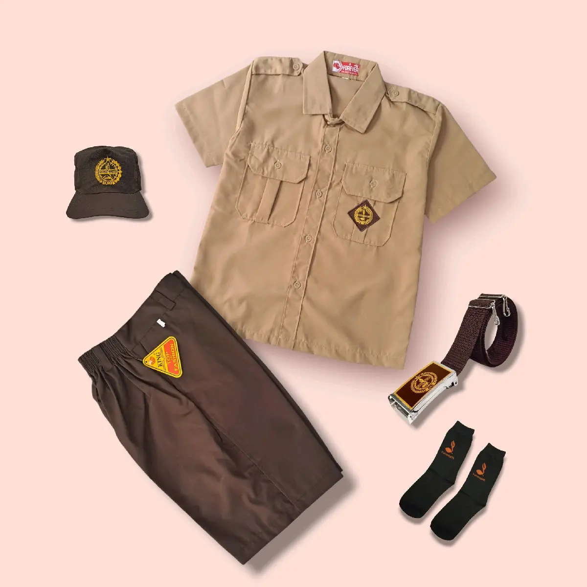 Setelan Seragam Sekolah Pramuka Penggalang SD Anak Laki-Laki Baju Lengan Pendek Celana Pendek Kelas 1-6