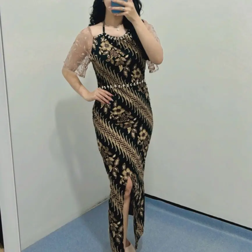 Dress Batik Mahalini / dress batik wanita /Dress batik pesta Casual Tile Kondangan Natal Gaun Midi
