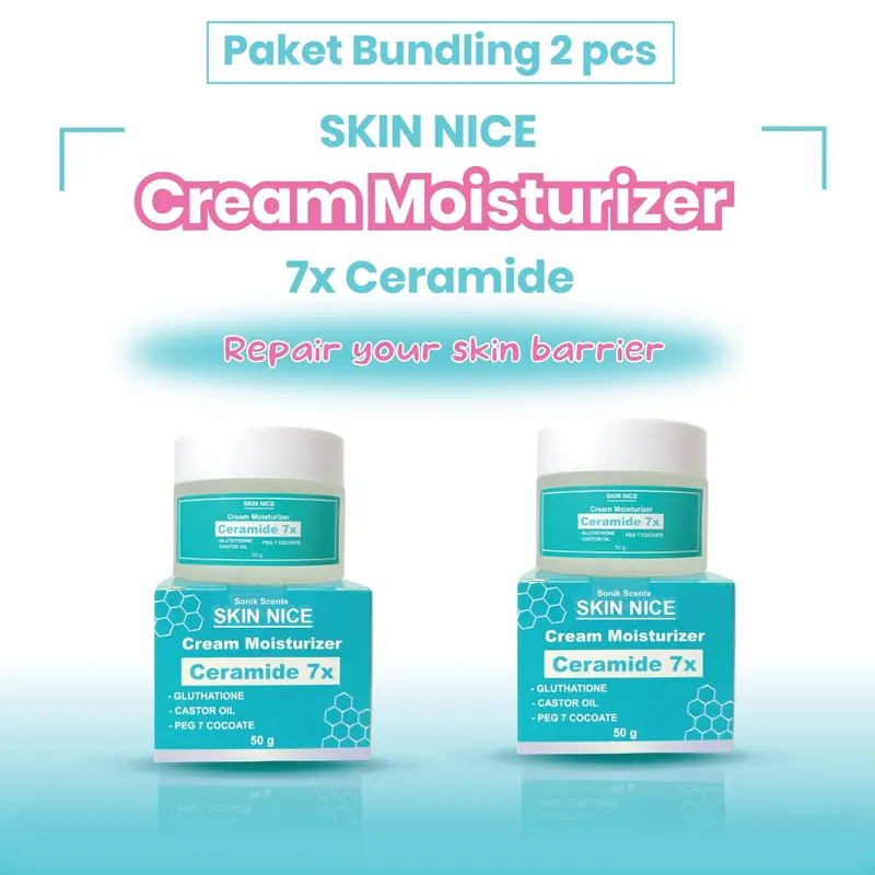 PAKET BUNDLING 2 PCS SKIN NICE 7x Ceramide Moisturizer Gel -50g/30g Moisturizer Krim untuk membantu mencerahkan Kulit Kering & Sensitif , Anti Aging Pelembab wajah Melembutkan 0