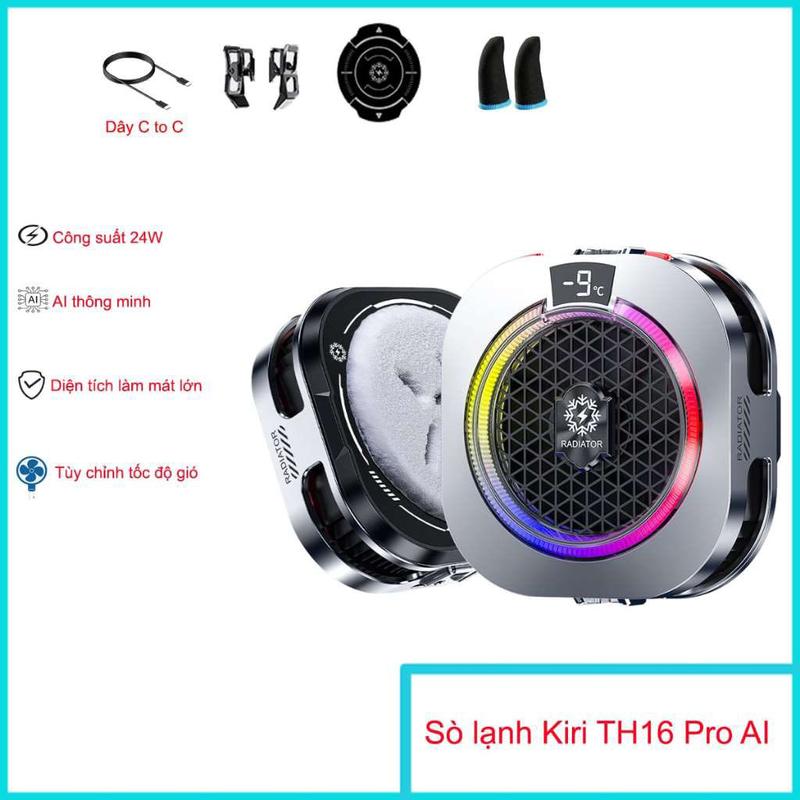  Quạt tản nhiệt sò lạnh Kiri TH16 Pro AI - Công suất 24W - AI thông minh - Làm lạnh điện thoại siêu nhanh 