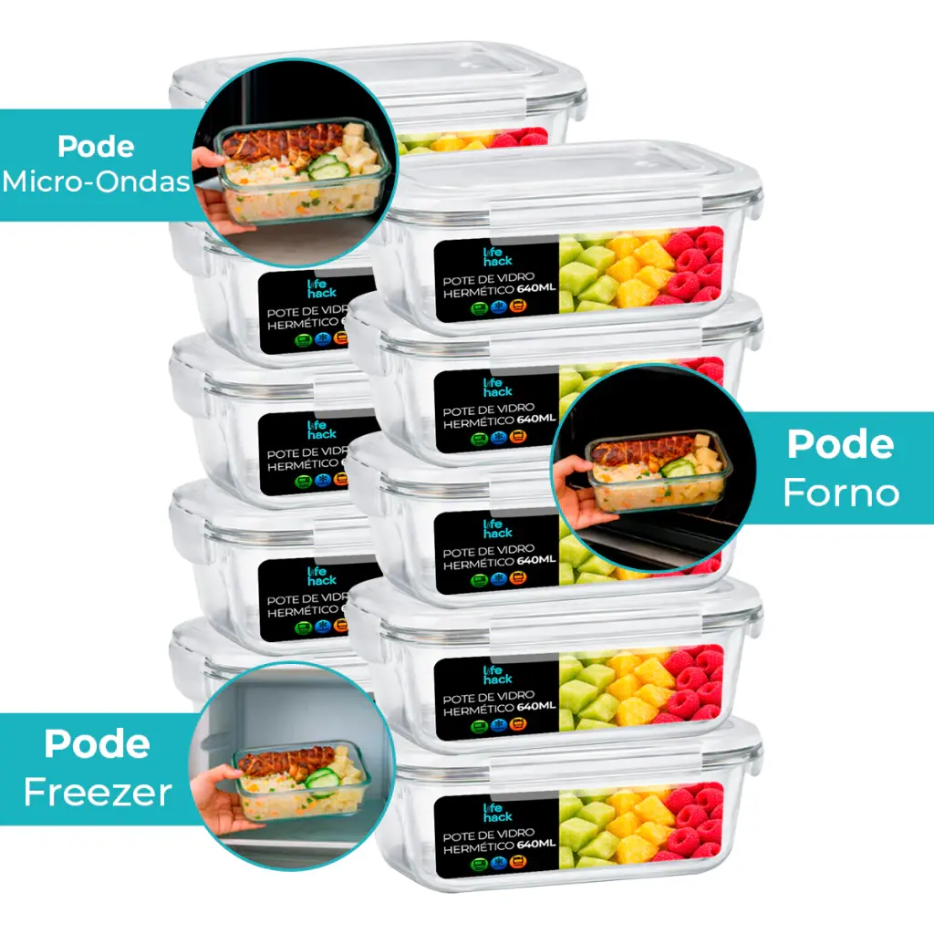 Conjunto Potes 370/640/1040ML Vidro Hermético Mantimentos Marmita Premium - imagem 4