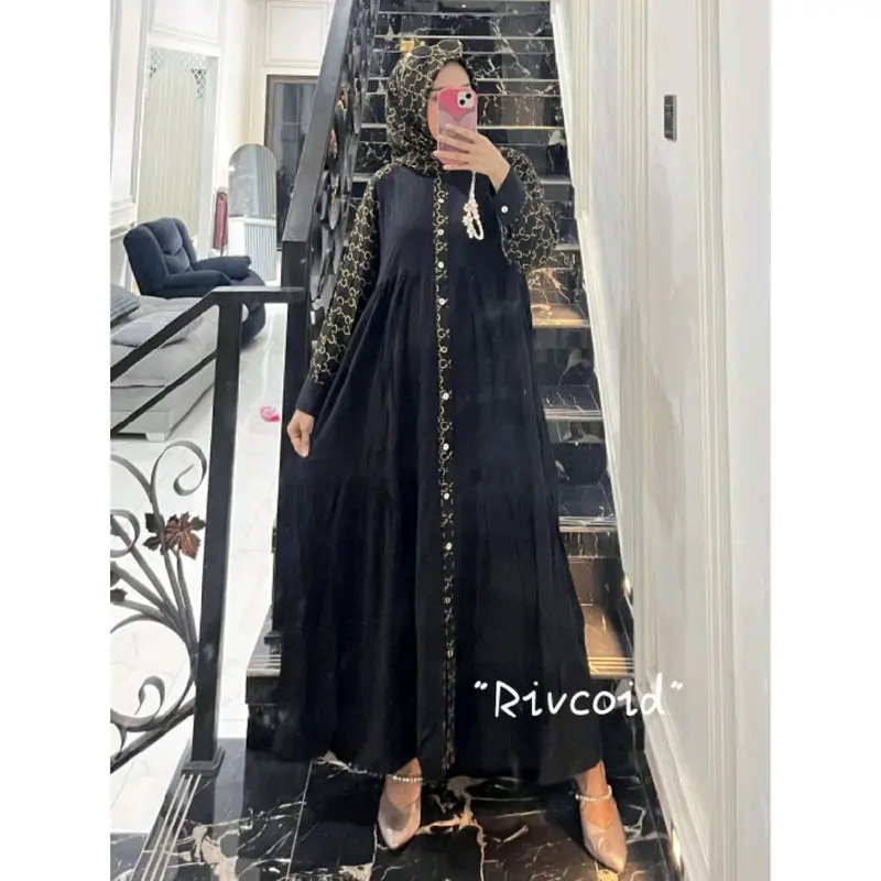 GAMIS SET HIJAB RAYON PREMIUM BLACK SERIES // GAMIS SULTAN ZR ETNIK // GAMIS LEBARAN // GAMIS VIRAL // GAMIS 2in1 // GAMIS CANTIK // SETELAN HIJAB GAMIS Muslim Wanita Mewah Tebal Nyaman 8