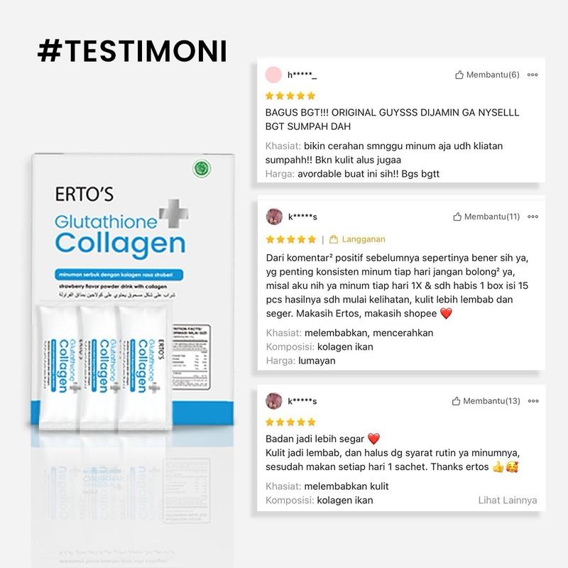 Erto's Glutathione Collagen Drink / Minuman Kolagen / Kolagen Ikan / Kolagen Alami / Glowing / Brightening / Untuk Semua Jenis Kulit / Collagen Drink / Minuman Collagen Rasa Strawberry / Whitening Booster Fish 7