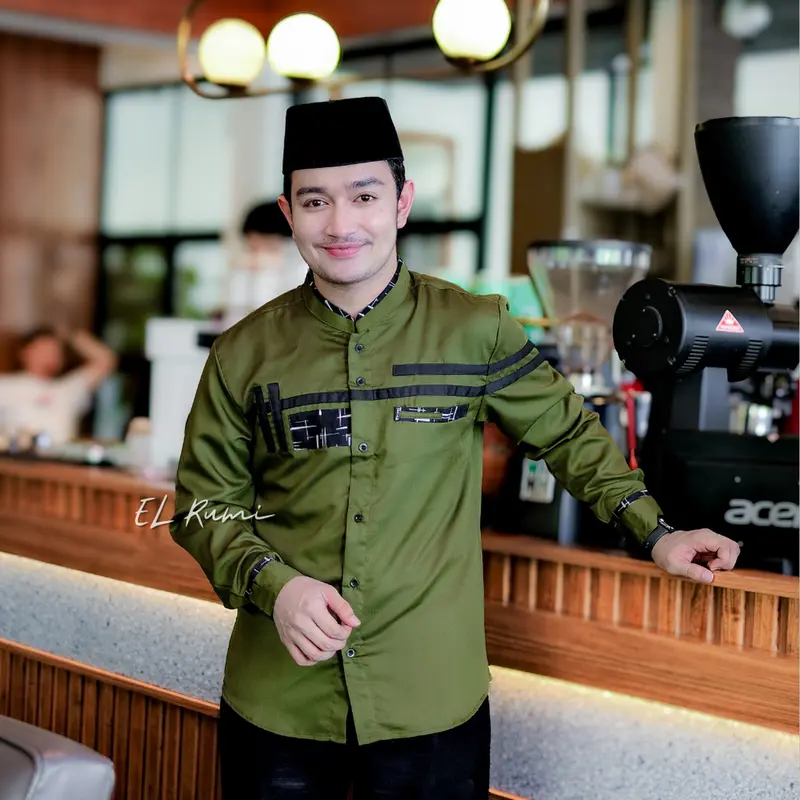Baju koko Atasan Muslim Pria Dewasa Elrumi Motif Hashtag Batik Lengan Panjang 7