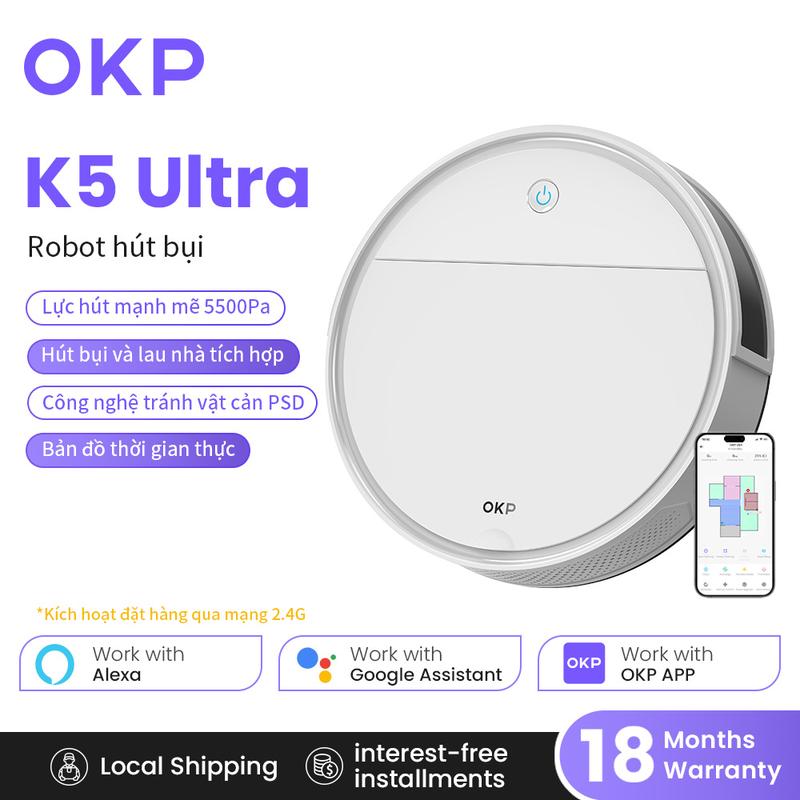 OKP K5/K5 Ultra Robot Hút Bụi, Lực Hút 3500/5500Pa, Điều Hướng Khoảng Cách…