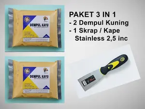 Paket Hemat 2 Dempul + 1 Skrap Kape Kayu Stainless Wood Putty GARUDA KUNING