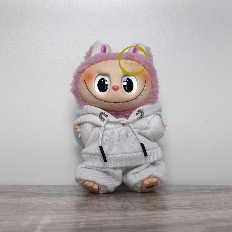 Product Introduction of Aksesoris Pakaian Boneka Labubu Hitam Putih Abu-abu - Hoodie + Sweater + Celana Ukuran 8cm 6