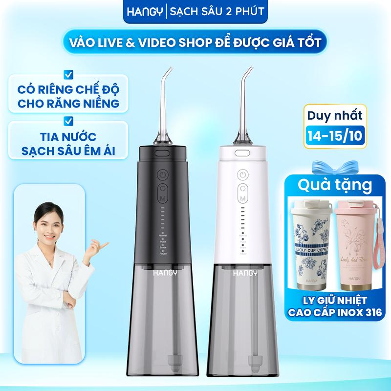 Máy tăm nước HANGY HG23 công nghệ tia nước siêu âm bảo vệ răng nướu - [Bảo hành 1 đổi 1 nguyên seal full box trong 1 năm] - Dung tích 270ml