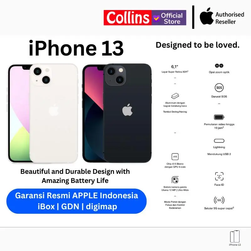 [COLLINS X K] APPLE iPhone 13 128GB A15 Bionic CPU 6C GPU 4C Resmi IBOX  GDN DIGIMAP Promo Starlight White