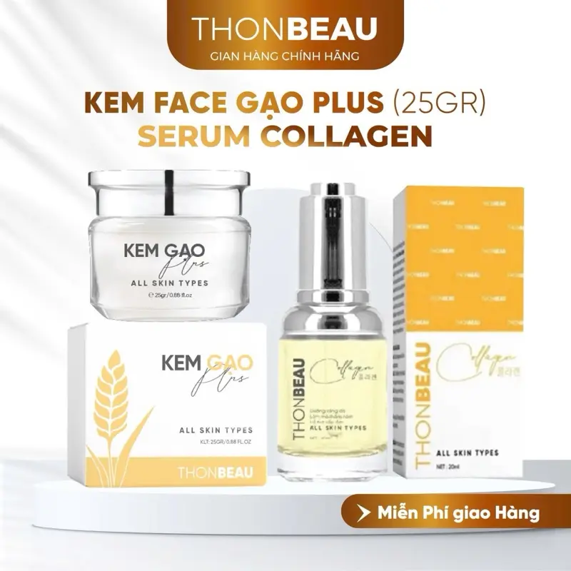KEM FACE GẠO Plus + Serum Collagen - Skincare Massage Tinh Chất 0