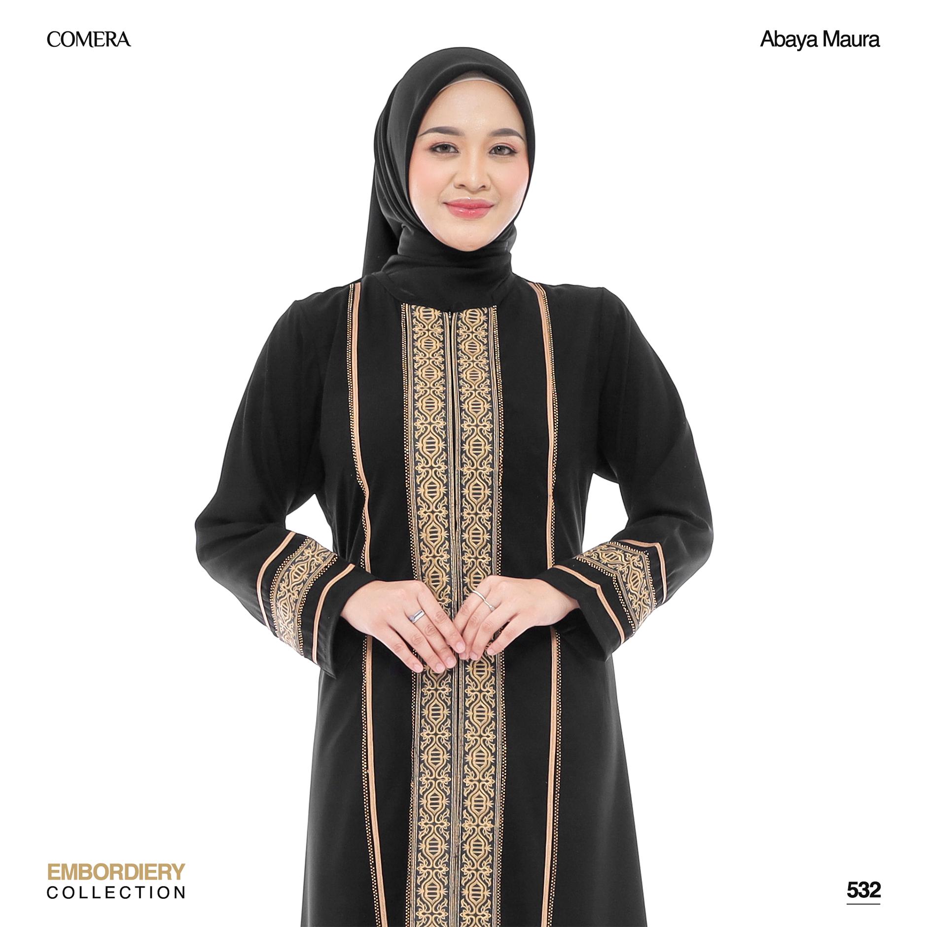 Comera - Abaya Maura Gamis Turkey Hitam Jetblack Bordir Payet Mewah Elegan Dress Lebaran Pesta 532