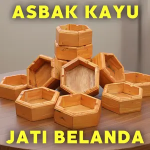 ASBAK SEGI ENAM BAHAN KAYU JATI BELANDA (ukuran : Lebar 14 cm, Tinggi 3,8 cm,  Diameter 14 cm