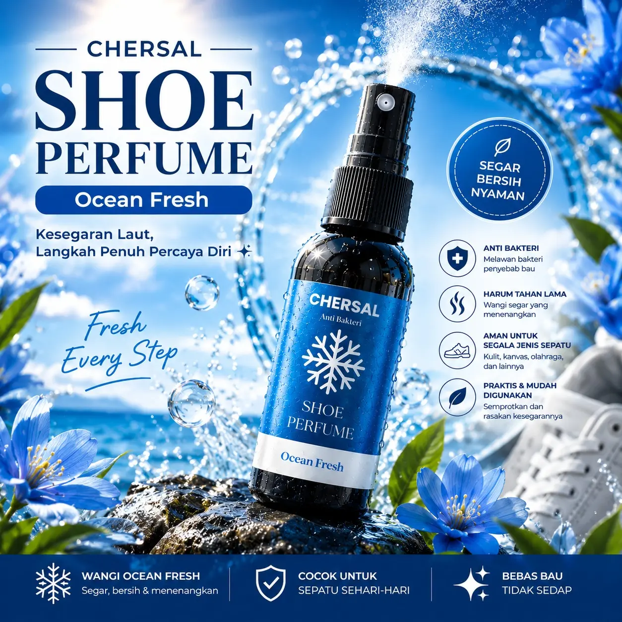 Parfum sepatu anti bau 60ml Menghilangkan bau di sepatu, Tas atau helm