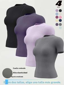 Camiseta de mujer para verano de manga corta, básica para fitness, deportiva y casual, ajustada y transpirable, top deportivo, multipack