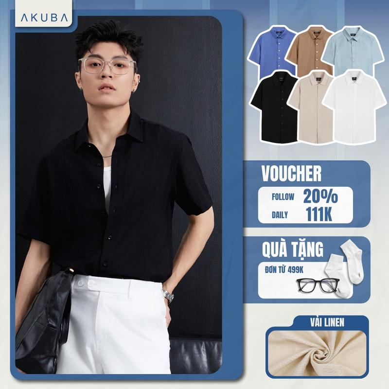 Áo sơ mi nam tay ngắn AKUBA Menswear chất vải linen form regular thoáng mát, thấm hút mồ hôi tốt | 01ME1024