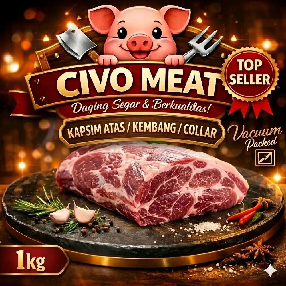 Daging Babi Kapsim Atas / Kembang /Pork Collar - 1kg Frozen