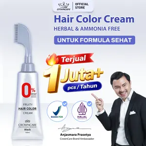 [Halal & BPOM Approved]CrownCare Hair Coloring Cream Penghitam Rambut Uban | Sisir Pewarna CC |  Fruit-scented Krim Wangi Membantu menghitamkan uban | dengan Sisir Cat Dye No SLS Ammonia free
