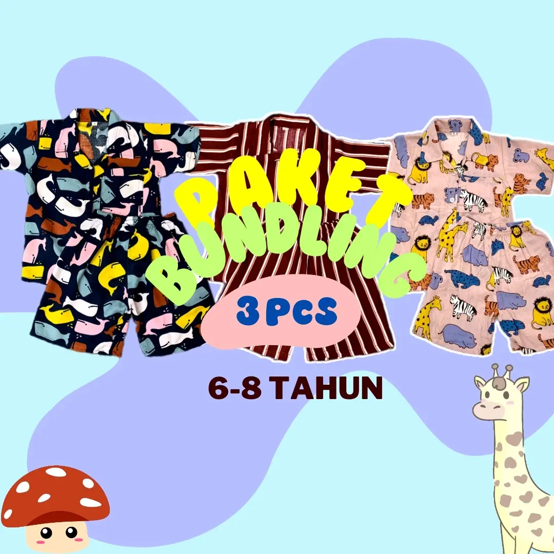 PAKET BUNDLING dpt 3 pcs | XL usia 6-8th bb max 30kg Lengan pendek Anak Motif Setelan