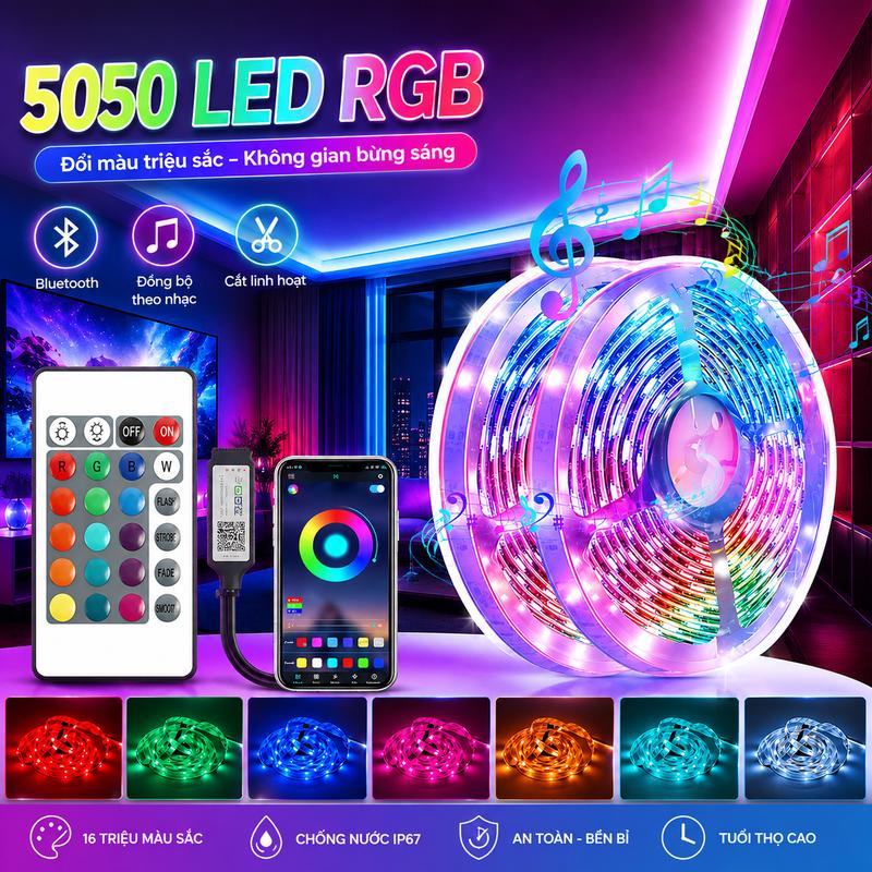 Dây LED RGB Giá Rẻ 16 Triệu Màu, Decor Phòng Ngủ, Đồng Bộ Nhạc, APP Bluetooth, Remote, 3M 5M 10M Hot TikTok