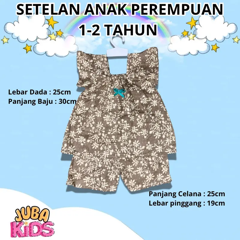 4 Set Setelan Anak Perempuan Bahan Rayon | One Set Anak 1-2 TH Bahan Rayon | Setelan Pendek Anak | Baju Anak Perempuan Kids 4