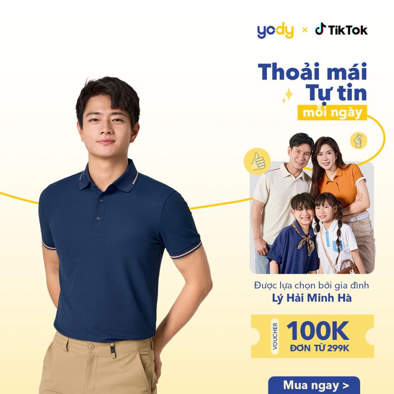 YODY Áo Polo Vải Siêu Co Giãn Bo Cổ Dệt Trẻ Trung Thanh Lịch MCPO25S037