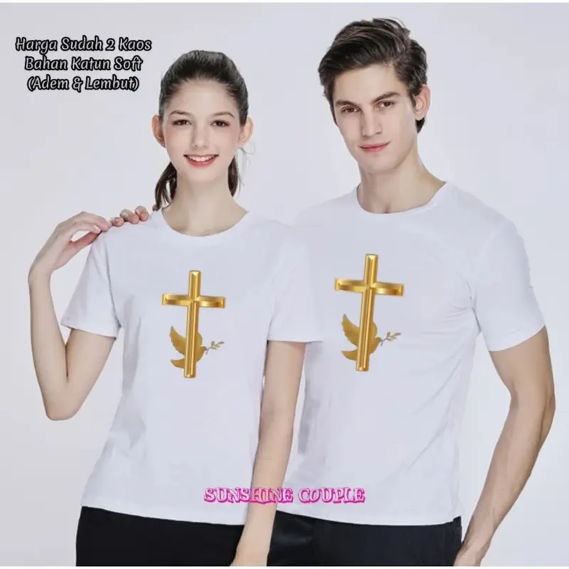 (HARGA 2 BAJU) KAOS COUPLE GOLD SALIB LENGAN PENDEK UK.M-XXL EDISI PASKAH / NATAL / KAOS COUPLE / KAOS KEMBARAN / KAOS PASANGAN / KAOS LENGAN PENDEK / BAJU COUPLEAN / KATUN SOFT / T-SHIRT 7
