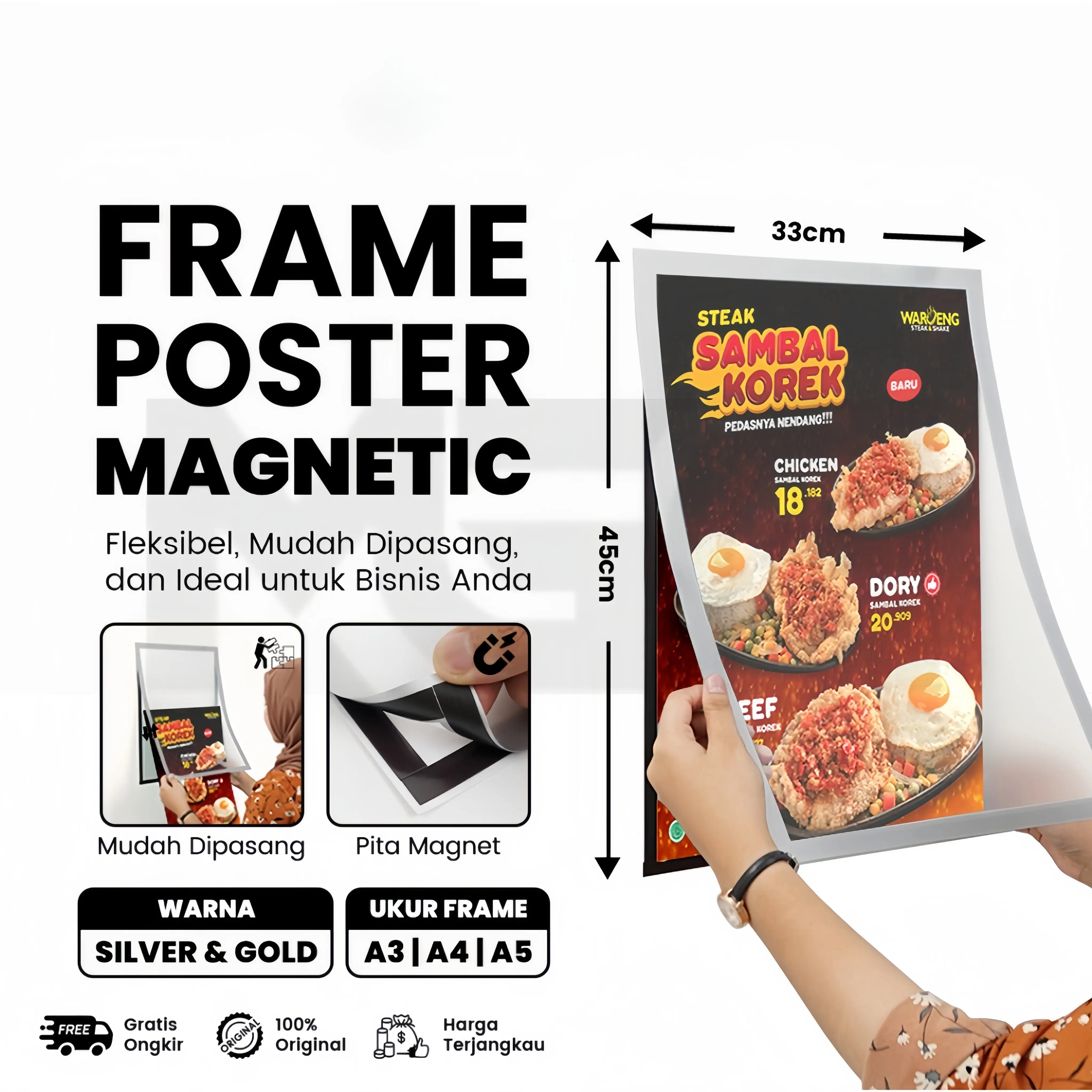 Tempat Poster / Brosur Tempel Dinding / Brosur Display / Sign Holder A3 A4 A5 A6 Frame Poster Magnetic File Display PVC