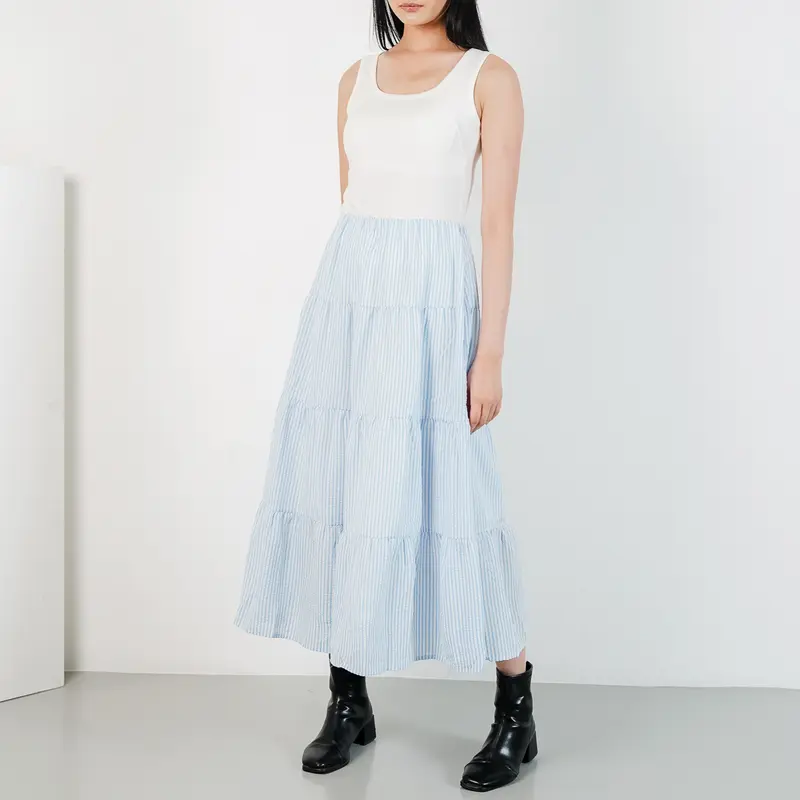 This Is April Rok Maxi Striped Ruffle Textured Wanita Elxie Skirt Blue 200193 (RESTOCK) 1