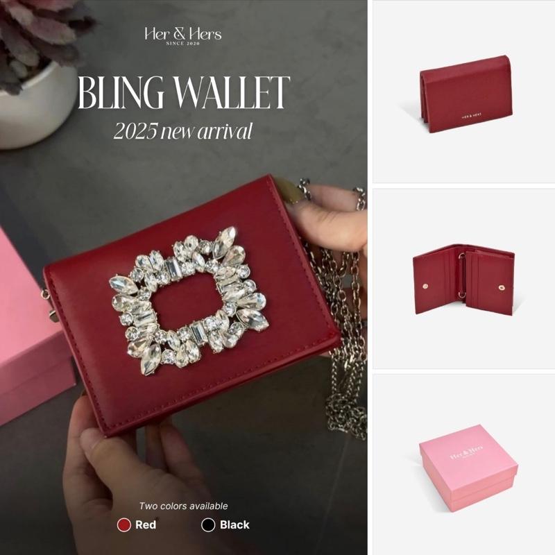 Ví đựng tiền HER & HERS, Ví đeo chéo Bling Bag chất liệu da Microfiber cao cấp 2 màu đen và đỏ, ví gập, ví đeo chéo