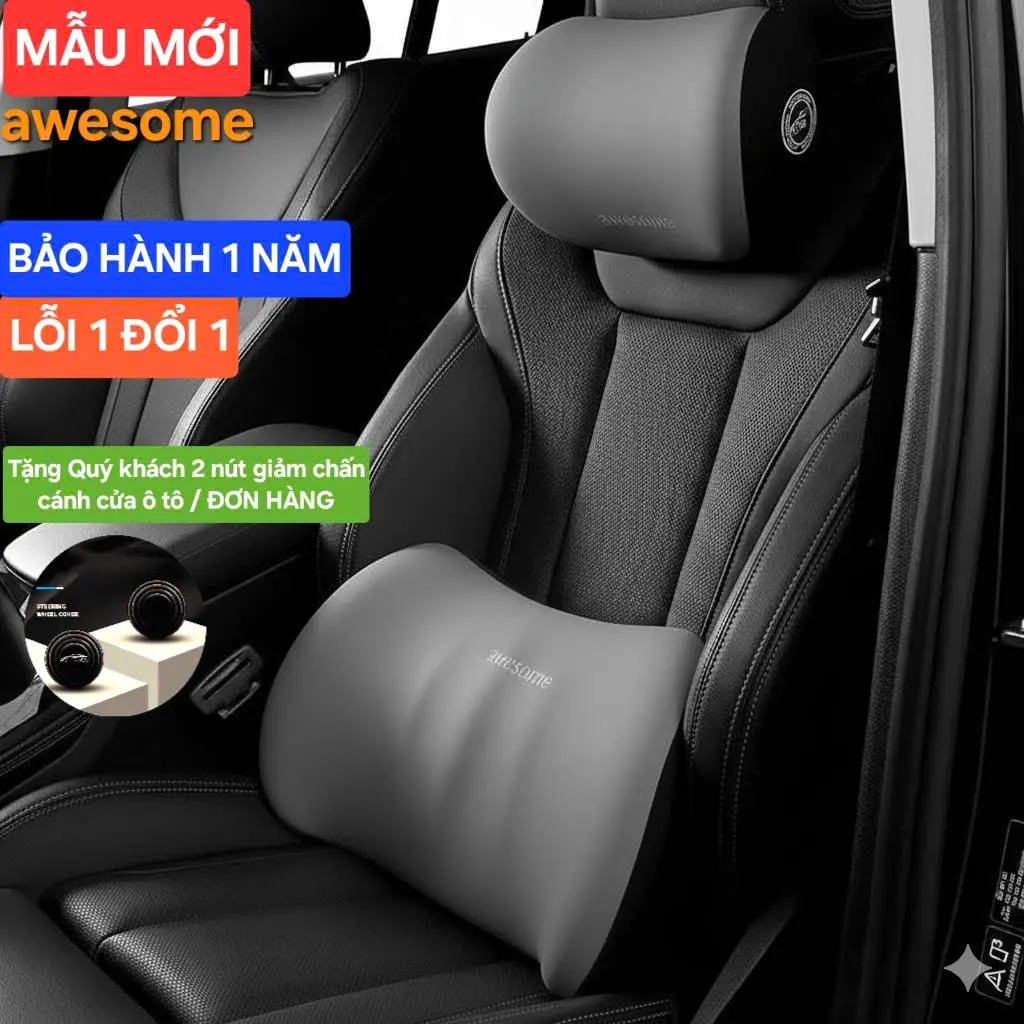 [ MẪU MỚI-CÔNG THÁI HỌC ] GỐI TỰA Ô TÔ LÕI CAO SU NON VỎ VẢI CO GIÃN THOÁNG KHÍ, Gối tựa đầu và lưng xe ô tô hỗ trợ giảm đau lưng cổ vai gáy khi lái xe, Gối tựa ghế văn phòng