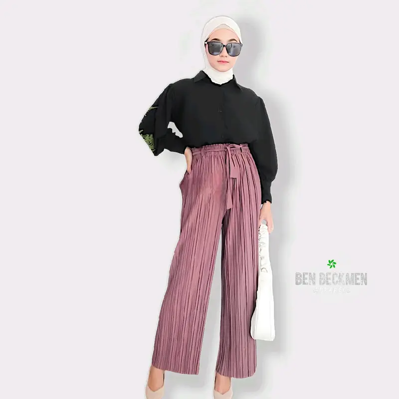 Celana Kulot Wanita Plisket Premium bahan Cosebho crepe Import anti kusut bahan Katun tebal Halus pinggang karet 1