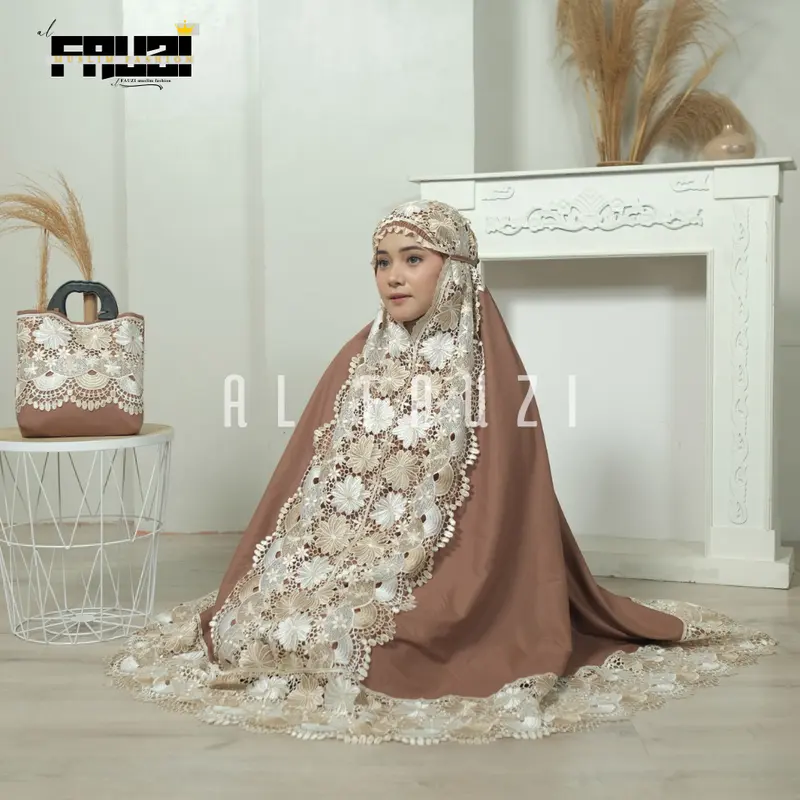 AL FAUZI - Mukena Zaina Dewasa Katun Renda Mix Twotone Jumbo Cantik Mewah Elegan 6