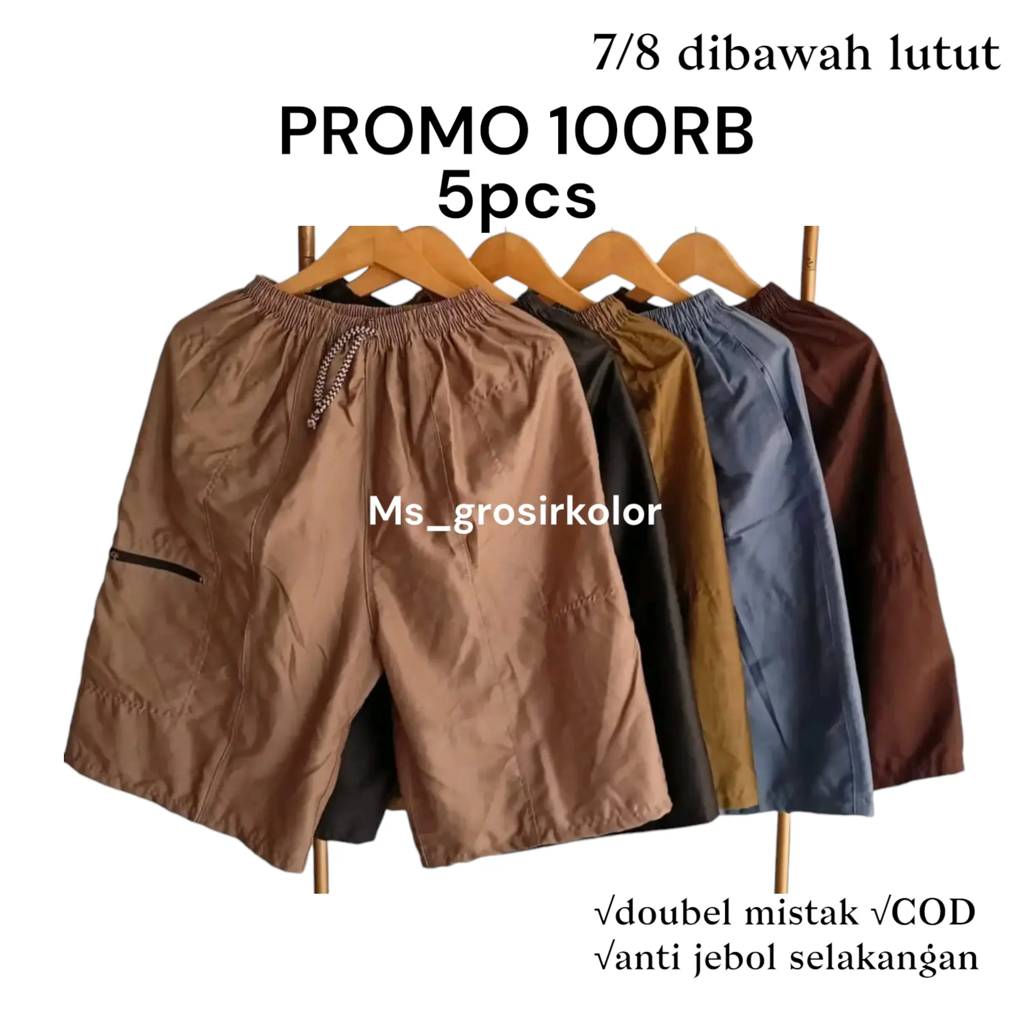 PROMO BARU 5pcs Celana 7/8 Dibawah Lutut Double Mistak Celana Kargo Resleting Harian Double Mistak